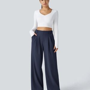 HALARA Navy Wide-Leg High Waist Trousers